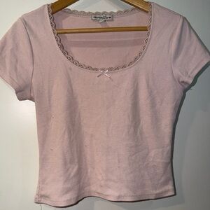 Women’s Pink Cropped Shirt With Bow Detail Sz L